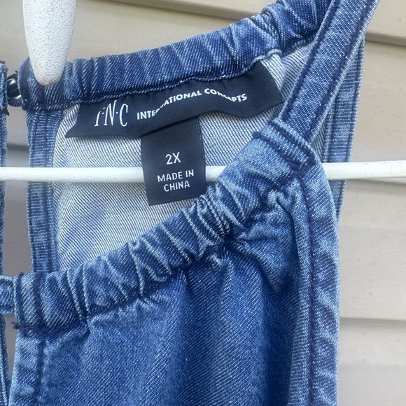 INC Womens Plus 2X / 20-22 Ombre Blue Handkerchief Hem Denim-look Dress NWT - Picture 9 of 11